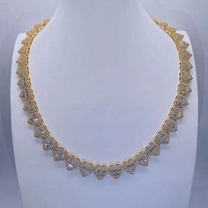 925 Real Silver VVS Heart Baguette Teennis Chain